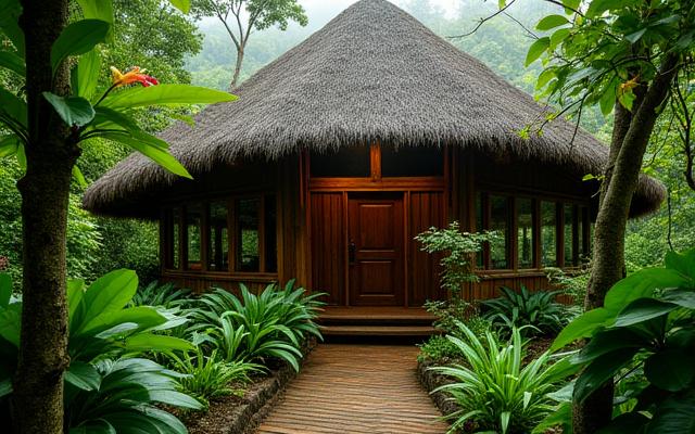 Ekolodge omgiven av lummig regnskog i Costa Rica.