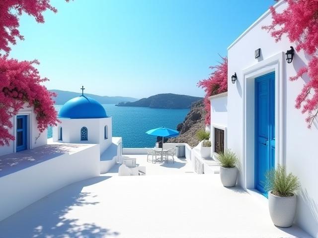 Vitkalkade hus vid havet i Grekland